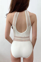 Floral Embroidery Mesh One-piece Swimsuit Areous