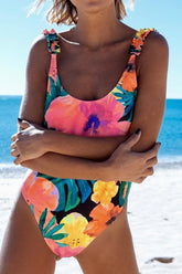 Floral Frill Hem One-piece Swimsuit Areous