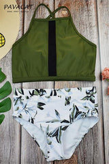 Floral Printed High Waist Tank Bikini Set Areous