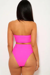 Fuchsia Bandeau Belted Two Piece Swimsuit Areous