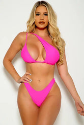 Fuchsia One Sleeve Two Piece Swimsuit Areous