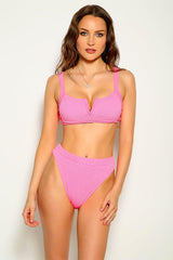 Fuchsia V-Wire Smocked Cheeky Two Piece Swimsuit Areous