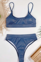 High Waist Tube Top Solid Color Bikini Areous