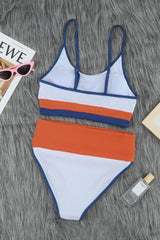 High-Waisted Sling Striped Bikini Areous
