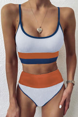 High-Waisted Sling Striped Bikini Areous