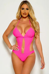 Hot Pink Halter Cut Out Monokini Areous