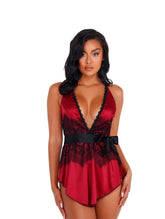 LI398 - 2pc Satin & Lace Babydoll with Tie Areous