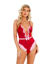 LI425 - 1pc Marabou Satin Teddy with Bow Detail Areous