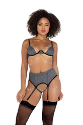 LI465 - 2PC Sparkle Diamond Crotchless Set Areous