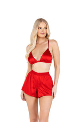 LI503 - 2PC Satin Lounge Set with Triangle Top & Boxing Shorts Areous