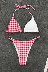 Leopard Plaid Stitching Split Bikini Areous