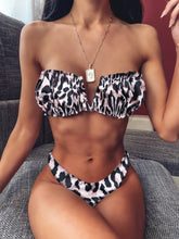 Leopard Strapless Ruffles Swimwear Areous