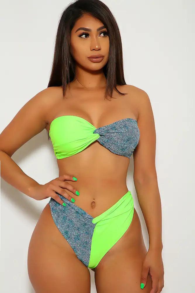 Lime Blue Dolly Knot High-Waist Bikini Areous