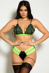 Lime Lace Strappy Two Tone Two Piece Lingerie Areous