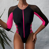 Long Sleeve Contrast Zipper Swimwear Areous