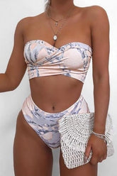 Marble Patterned High Waist Bikini Areous