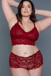 Maroon Red Cami Set With Scalloped Edges Design | Plus Size Areous