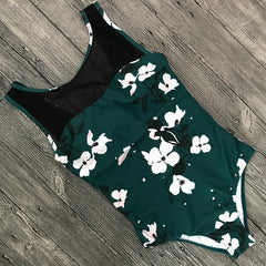 Mesh Bandage Floral One-Piece Swimsuit Areous