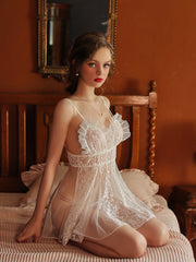 Mesh See-through Fungus-trimmed Nightdress Areous