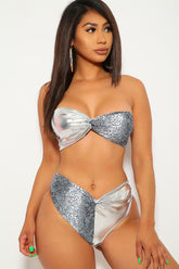 Metallic Silver Snake Dolly Knot High-Waist Bikini Areous