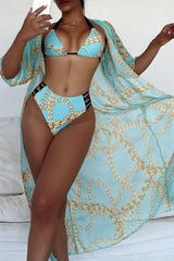 Mint Gold Chain Print Three Piece Swimsuit Areous