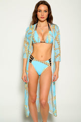 Mint Gold Chain Print Three Piece Swimsuit Areous