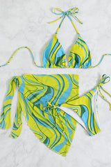 Multi Green Triangle Halter Top 3 Pc Bikini Set Areous