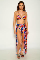 Multi Printed Halter Three Piece Swimsuit Areous