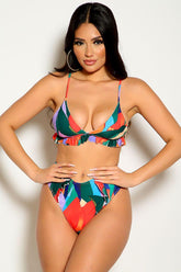 Multi Sleeveless Ruffled Two Piece Swimsuit Areous