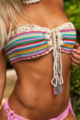 Multicolor Knitted Tassels Bikini Set Areous