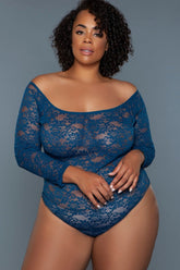 Navy Blue Long Sleeved Bodysuit | Plus Size Areous
