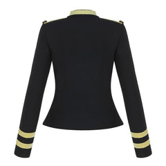 Gold Wire Decorative Buttons Long Sleeve Black Jacket