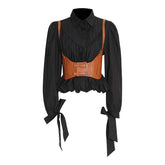 Lace-up design strap waist seal waist shirt