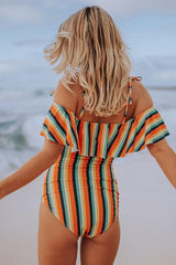 Off The Shoulder Striped One-piece Swimsuit Areous