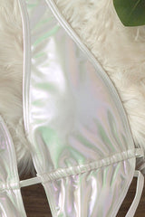 Off White Holographic Deep V-Neck Backless Monokini Areous