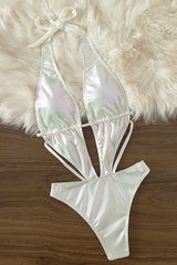 Off White Holographic Deep V-Neck Backless Monokini Areous