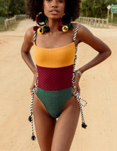 One-Piece Contrast Strings Swimwear Areous