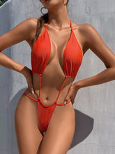One Piece Red High Cut Halter Swimwear Areous