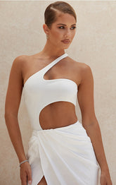 One Piece White Cut Out One Shoulder Swiwmear Areous