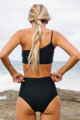 One Shoulder Plain Bikini Set Areous