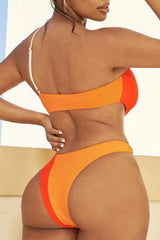 Orange One Shoulder Ring Linked Hollow Out Monokini Areous