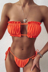 Orange Ruffled Two Piece Swimsuit Areous