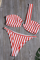 Orangered Striped One Shoulder Bikini Set Areous