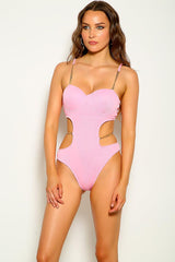 Pink Gold Chain Straps One Piece Monokini Areous