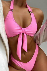 Pink Halter Cheeky Two Piece Swimsuit Areous