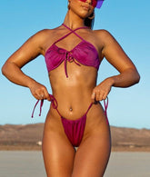 Pink Halter Strings Swimwear Areous