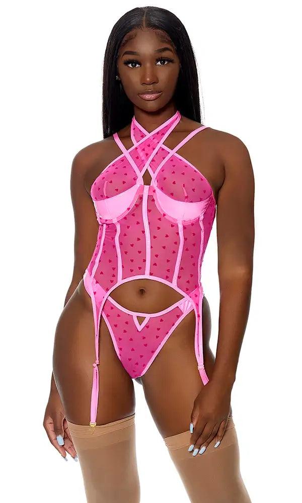 Pink Take To Heart Lingerie Set Areous