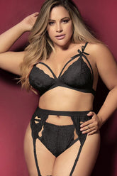 Plus Size Bra Set with Garter Belt Areous