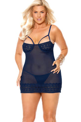 Plus Size Crochet Lace Babydoll With Underwire Demi Cups Areous