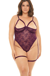 Plus Size Cutout Triangle Top Teddy And Garter Stays Areous